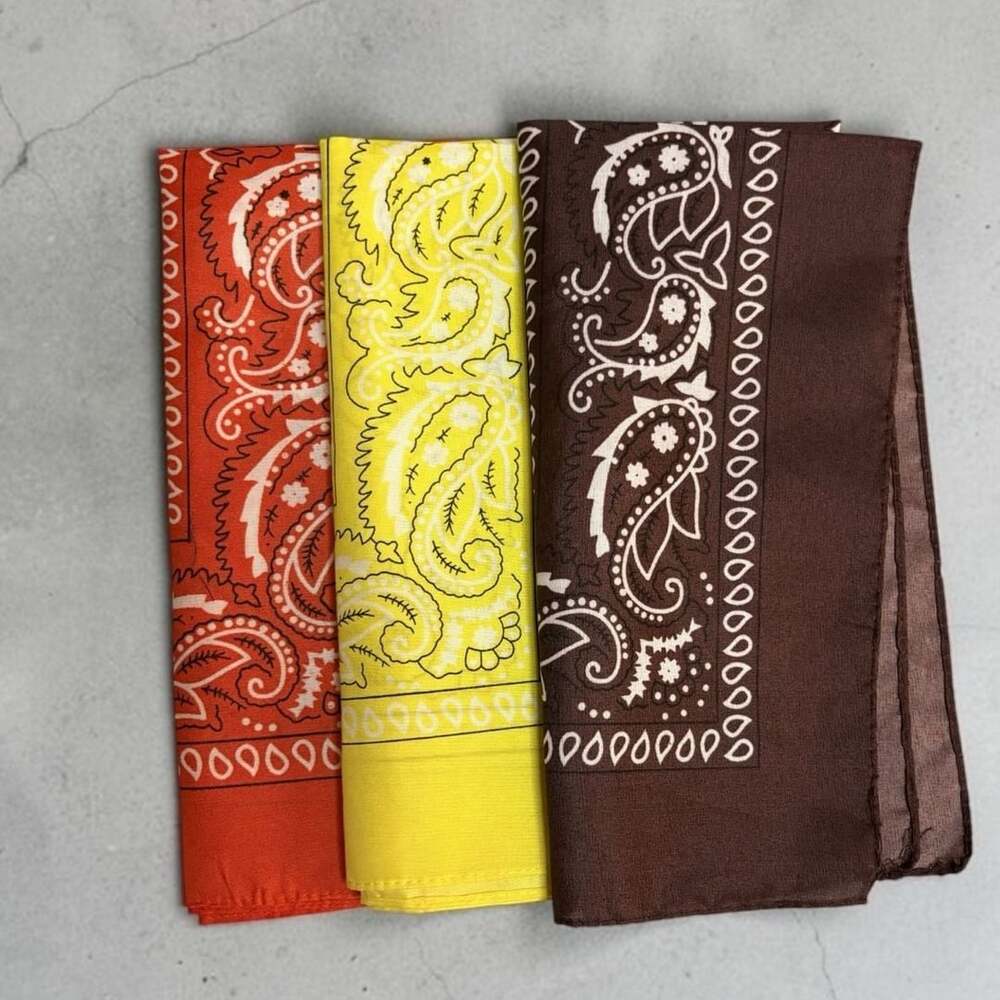 Classic Paisley Print Cotton Bandana Scarf Set of 3 (Red, Yellow, Brown)